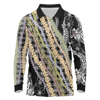 Black Palaka Hawaii Leis Long Sleeve Polo Shirt Hawaiian-plaid Elegant Tropical Vibes - Polynesian Pride