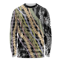 Black Palaka Hawaii Leis Long Sleeve Shirt Hawaiian-plaid Elegant Tropical Vibes - Polynesian Pride