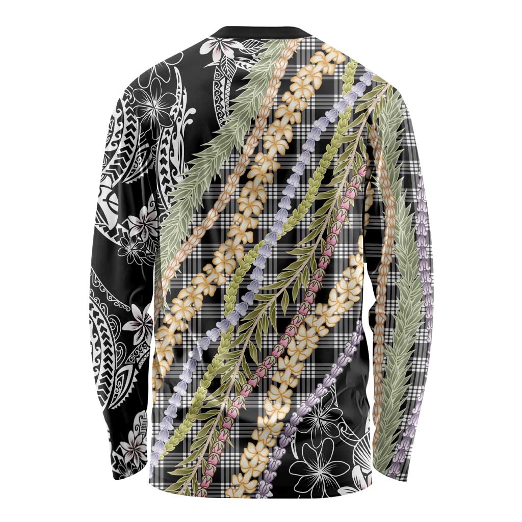 Black Palaka Hawaii Leis Long Sleeve Shirt Hawaiian-plaid Elegant Tropical Vibes - Polynesian Pride