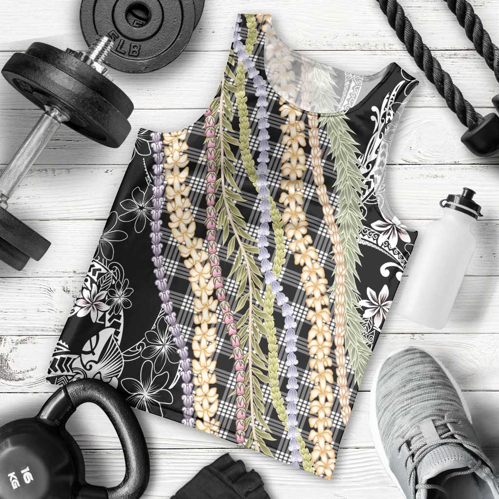 Black Palaka Hawaii Leis Men Tank Top Hawaiian-plaid Elegant Tropical Vibes - Polynesian Pride