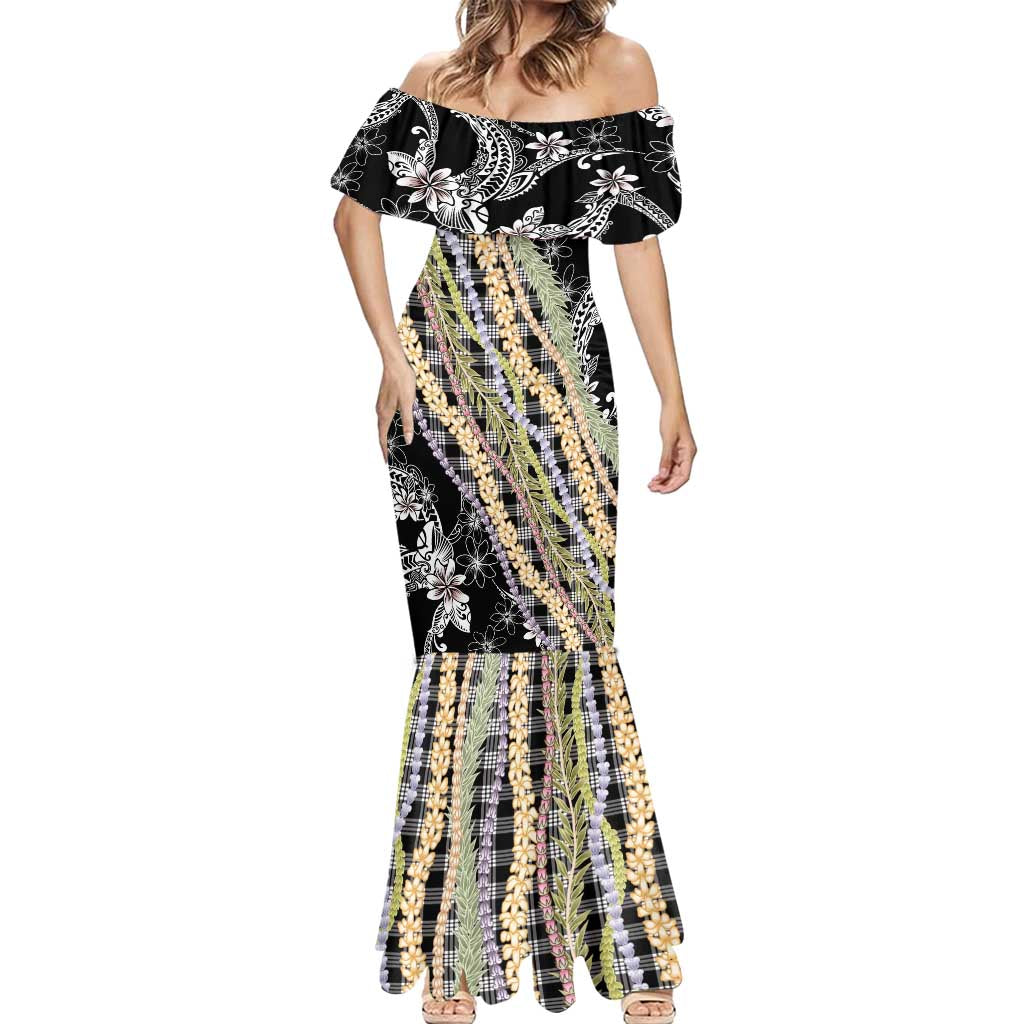 Black Palaka Hawaii Leis Mermaid Dress Hawaiian-plaid Elegant Tropical Vibes - Polynesian Pride