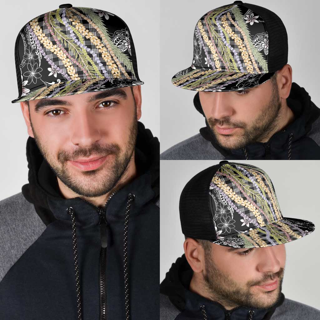Black Palaka Hawaii Leis Mesh Trucker Cap Hawaiian-plaid Elegant Tropical Vibes - Polynesian Pride
