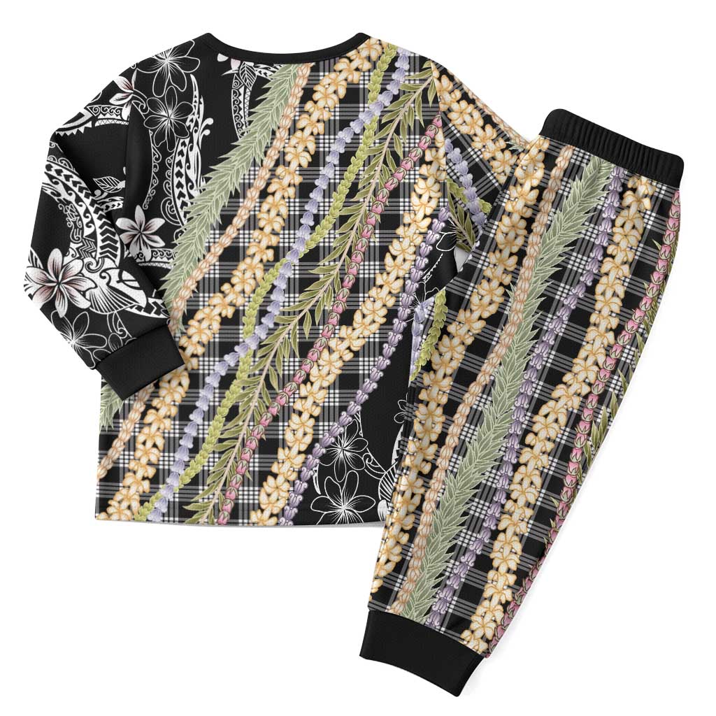 Black Palaka Hawaii Leis Christmas Pajama Set Hawaiian-plaid Elegant Tropical Vibes - Polynesian Pride