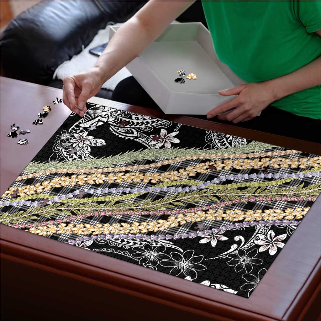 Black Palaka Hawaii Leis Puzzle Hawaiian-plaid Elegant Tropical Vibes - Polynesian Pride