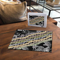 Black Palaka Hawaii Leis Puzzle Hawaiian-plaid Elegant Tropical Vibes - Polynesian Pride