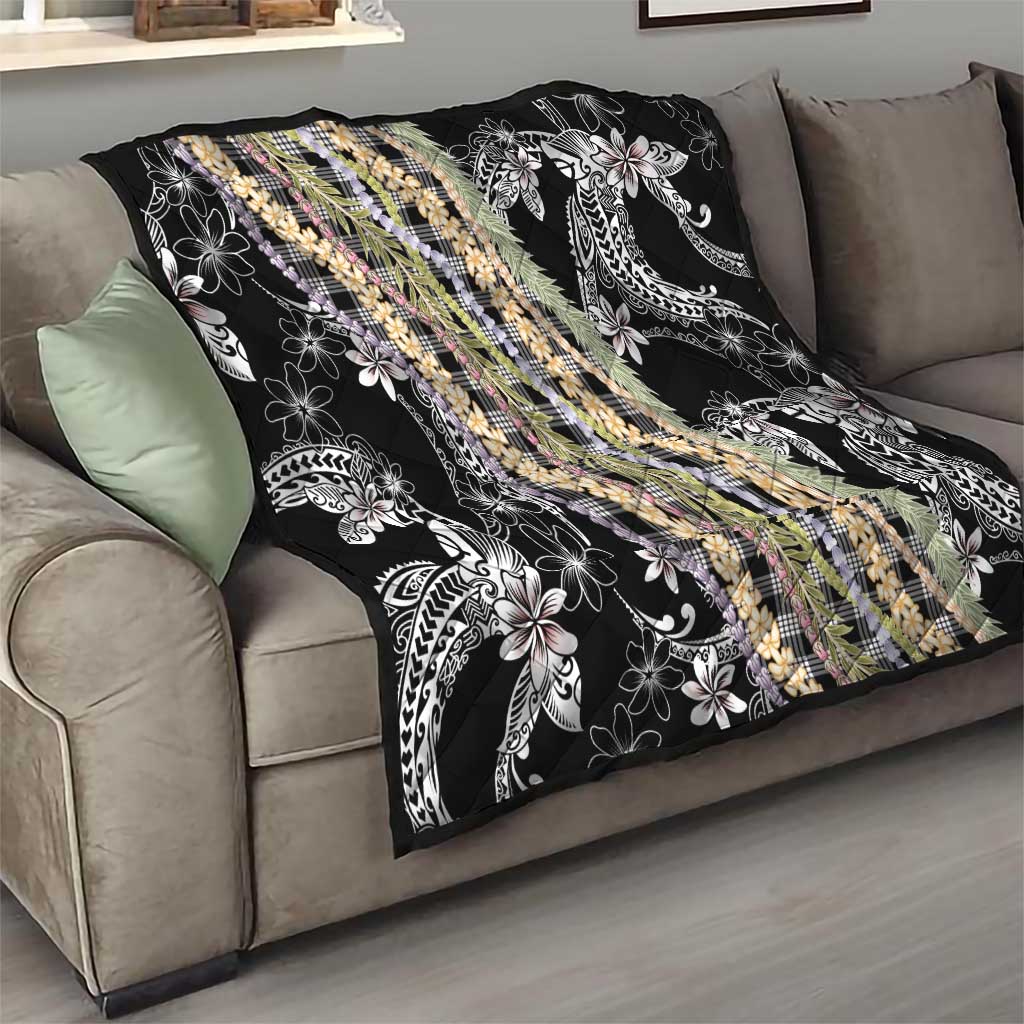 Black Palaka Hawaii Leis Quilt Hawaiian-plaid Elegant Tropical Vibes - Polynesian Pride