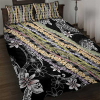 Black Palaka Hawaii Leis Quilt Bed Set Hawaiian-plaid Elegant Tropical Vibes - Polynesian Pride