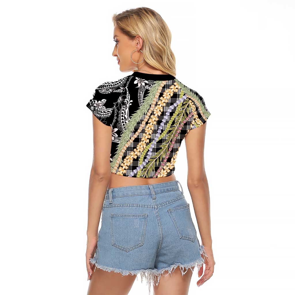 Black Palaka Hawaii Leis Raglan Cropped T Shirt Hawaiian-plaid Elegant Tropical Vibes - Polynesian Pride