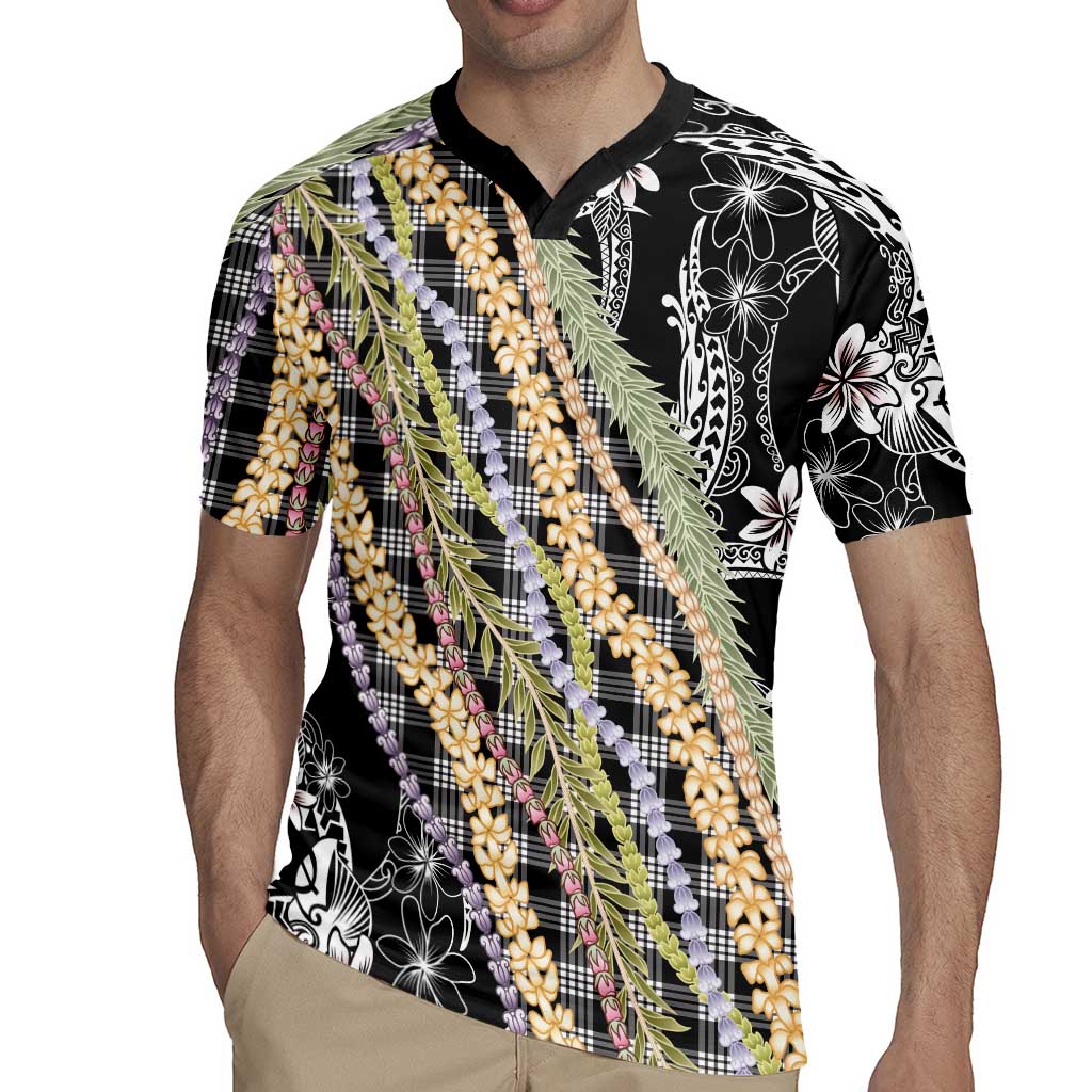 Black Palaka Hawaii Leis Rugby Jersey Hawaiian-plaid Elegant Tropical Vibes - Polynesian Pride