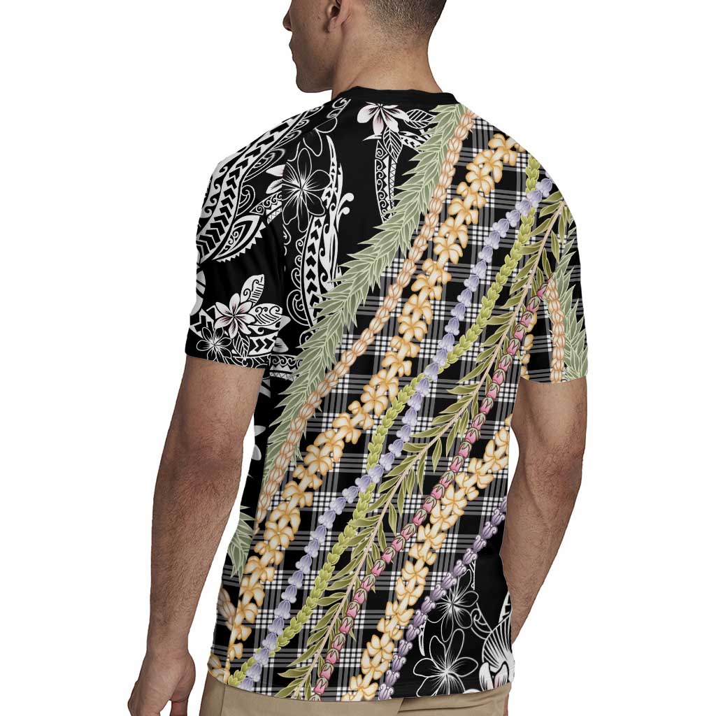Black Palaka Hawaii Leis Rugby Jersey Hawaiian-plaid Elegant Tropical Vibes - Polynesian Pride