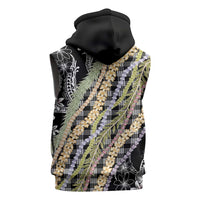 Black Palaka Hawaii Leis Sleeveless Hoodie Hawaiian-plaid Elegant Tropical Vibes - Polynesian Pride