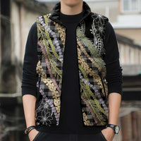 Black Palaka Hawaii Leis Sleeveless Puffer Jacket Hawaiian-plaid Elegant Tropical Vibes - Polynesian Pride