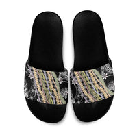 Black Palaka Hawaii Leis Slide Sandals Hawaiian-plaid Elegant Tropical Vibes LT14 Black - Polynesian Pride