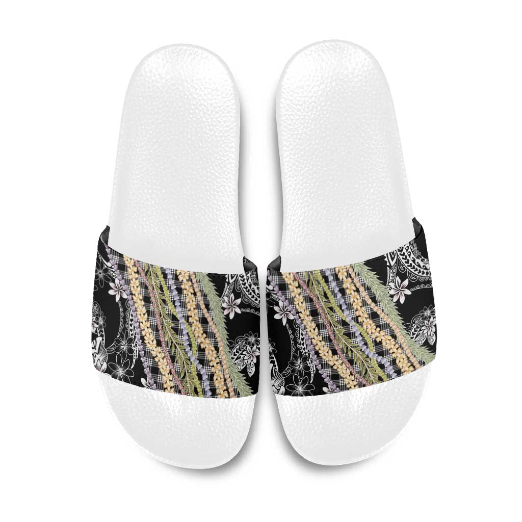 Black Palaka Hawaii Leis Slide Sandals Hawaiian-plaid Elegant Tropical Vibes LT14 Black - Polynesian Pride