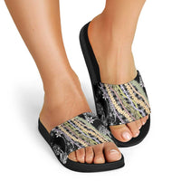 Black Palaka Hawaii Leis Slide Sandals Hawaiian-plaid Elegant Tropical Vibes LT14 - Polynesian Pride