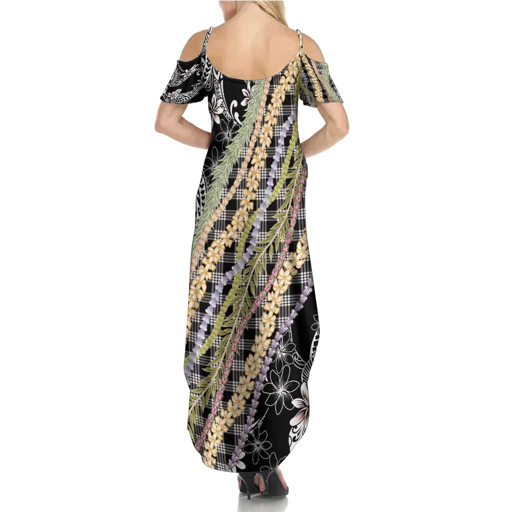 Black Palaka Hawaii Leis Summer Maxi Dress Hawaiian-plaid Elegant Tropical Vibes - Polynesian Pride