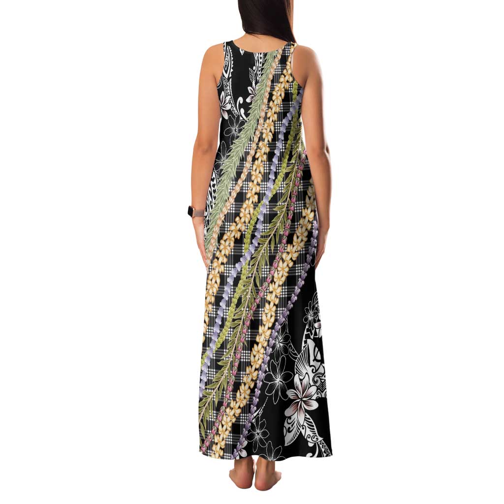 Black Palaka Hawaii Leis Tank Maxi Dress Hawaiian-plaid Elegant Tropical Vibes - Polynesian Pride
