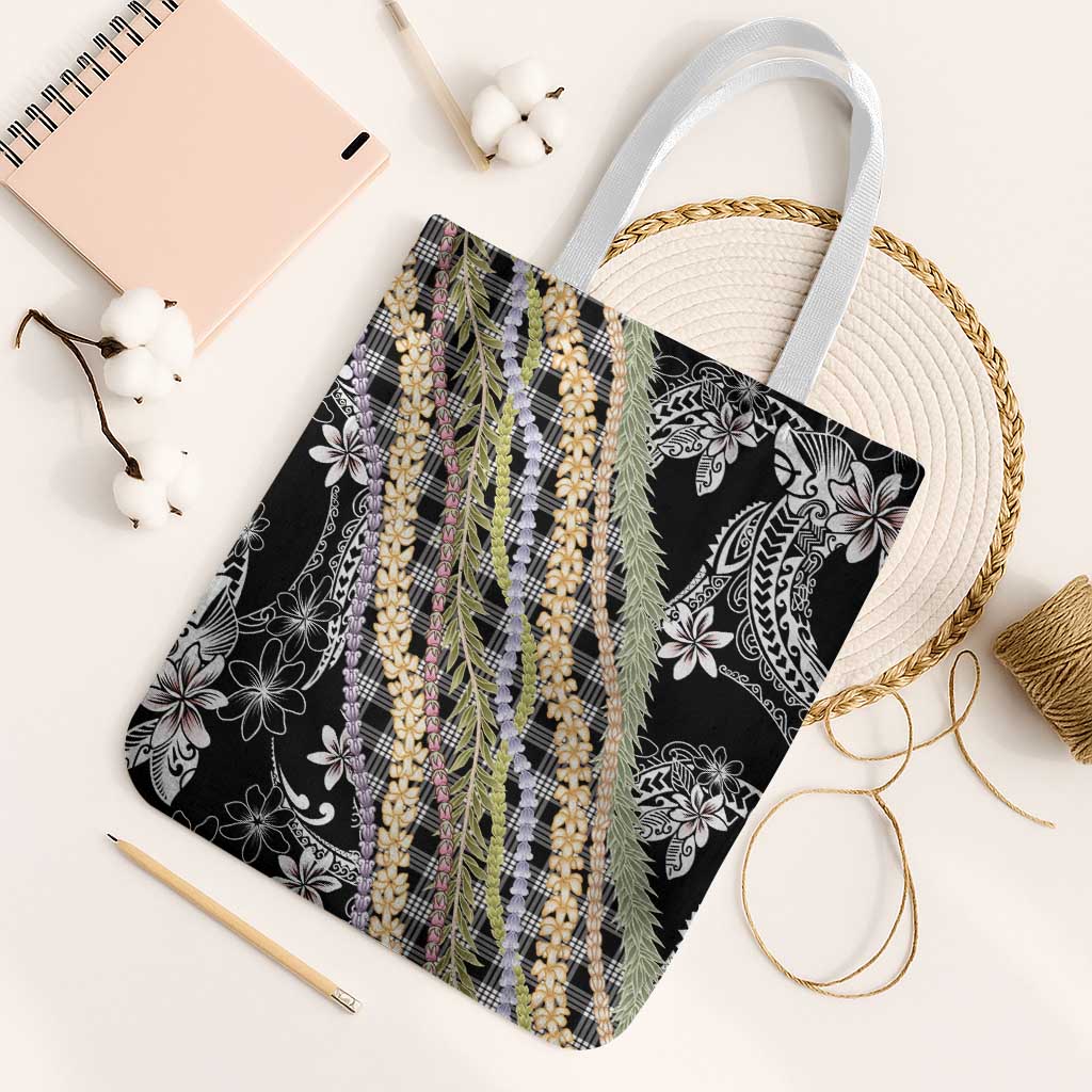 Black Palaka Hawaii Leis Tote Bag Hawaiian-plaid Elegant Tropical Vibes - Polynesian Pride