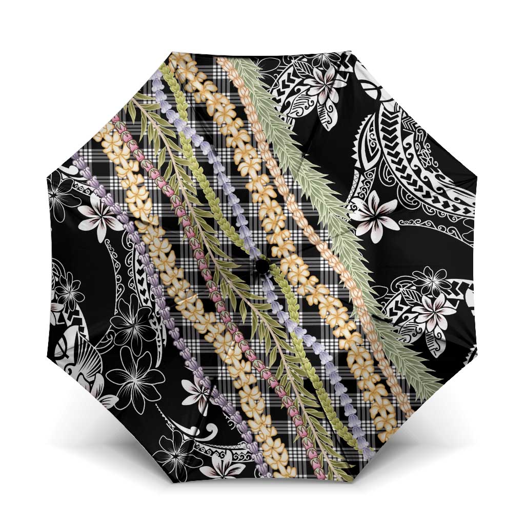 Black Palaka Hawaii Leis Umbrella Hawaiian-plaid Elegant Tropical Vibes - Polynesian Pride