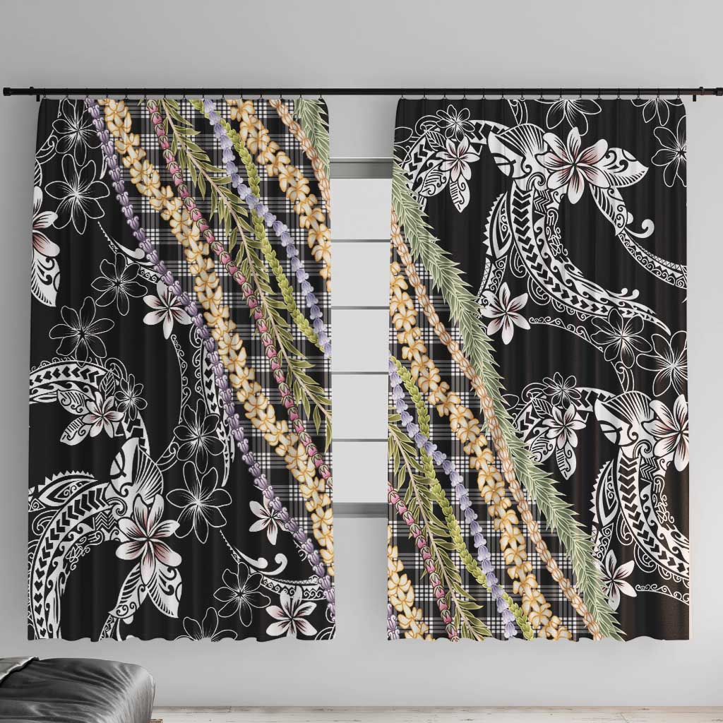 Black Palaka Hawaii Leis Window Curtain Hawaiian-plaid Elegant Tropical Vibes LT14 With Hooks Black - Polynesian Pride