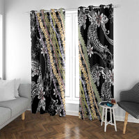 Black Palaka Hawaii Leis Window Curtain Hawaiian-plaid Elegant Tropical Vibes LT14 With Grommets Black - Polynesian Pride