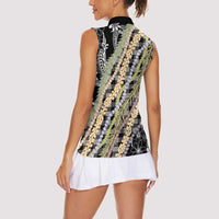 Black Palaka Hawaii Leis Women Sleeveless Polo Shirt Hawaiian-plaid Elegant Tropical Vibes - Polynesian Pride