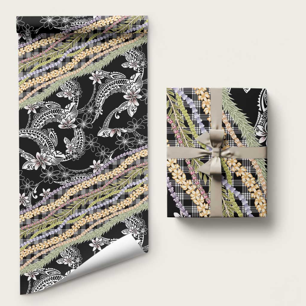Black Palaka Hawaii Leis Wrapping Paper Hawaiian-plaid Elegant Tropical Vibes - Polynesian Pride