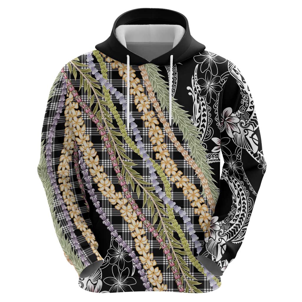 Black Palaka Hawaii Leis Zip Hoodie Hawaiian-plaid Elegant Tropical Vibes - Polynesian Pride
