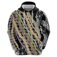 Black Palaka Hawaii Leis Zip Hoodie Hawaiian-plaid Elegant Tropical Vibes - Polynesian Pride