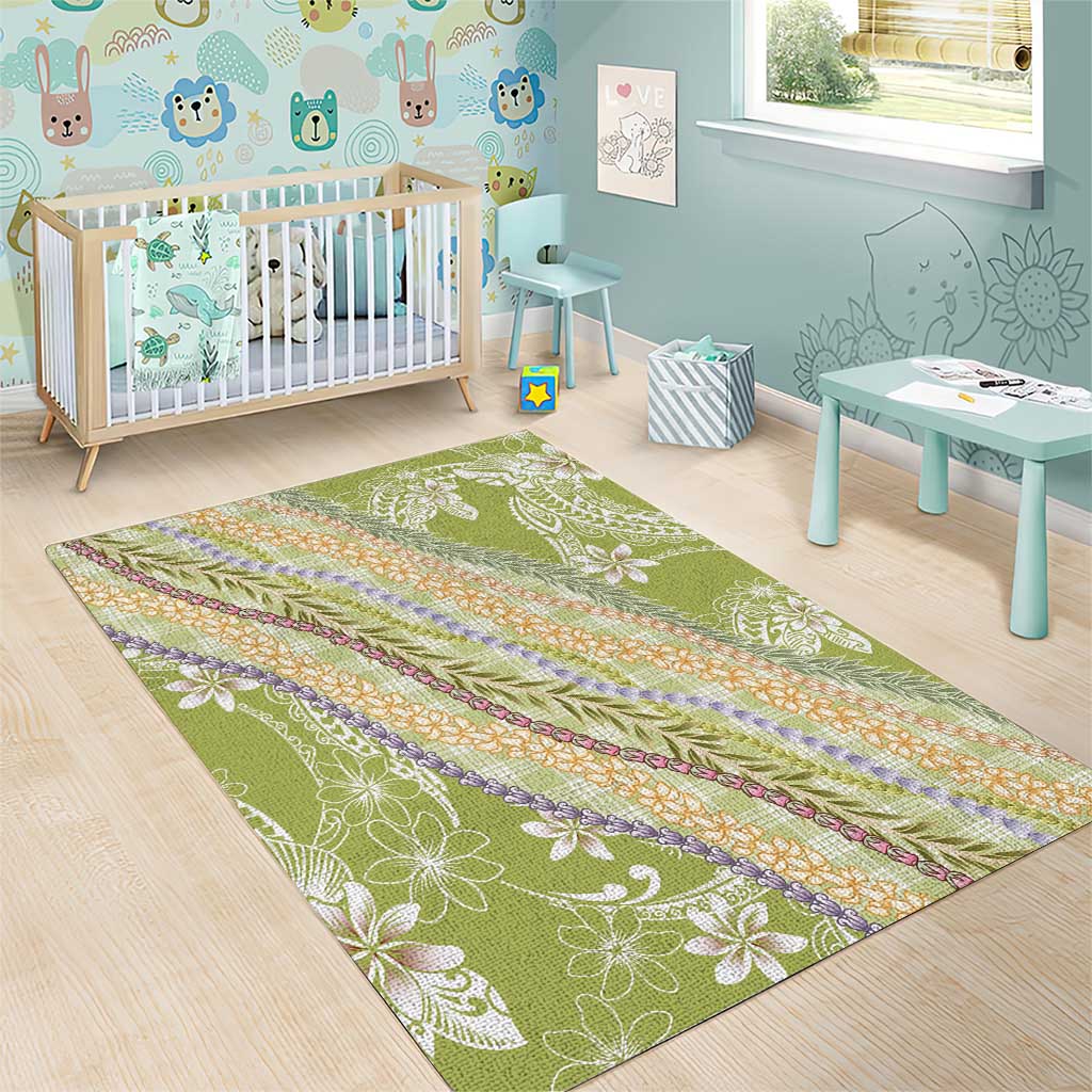 Green Palaka Hawaii Leis Area Rug Hawaiian-plaid Elegant Tropical Vibes - Polynesian Pride