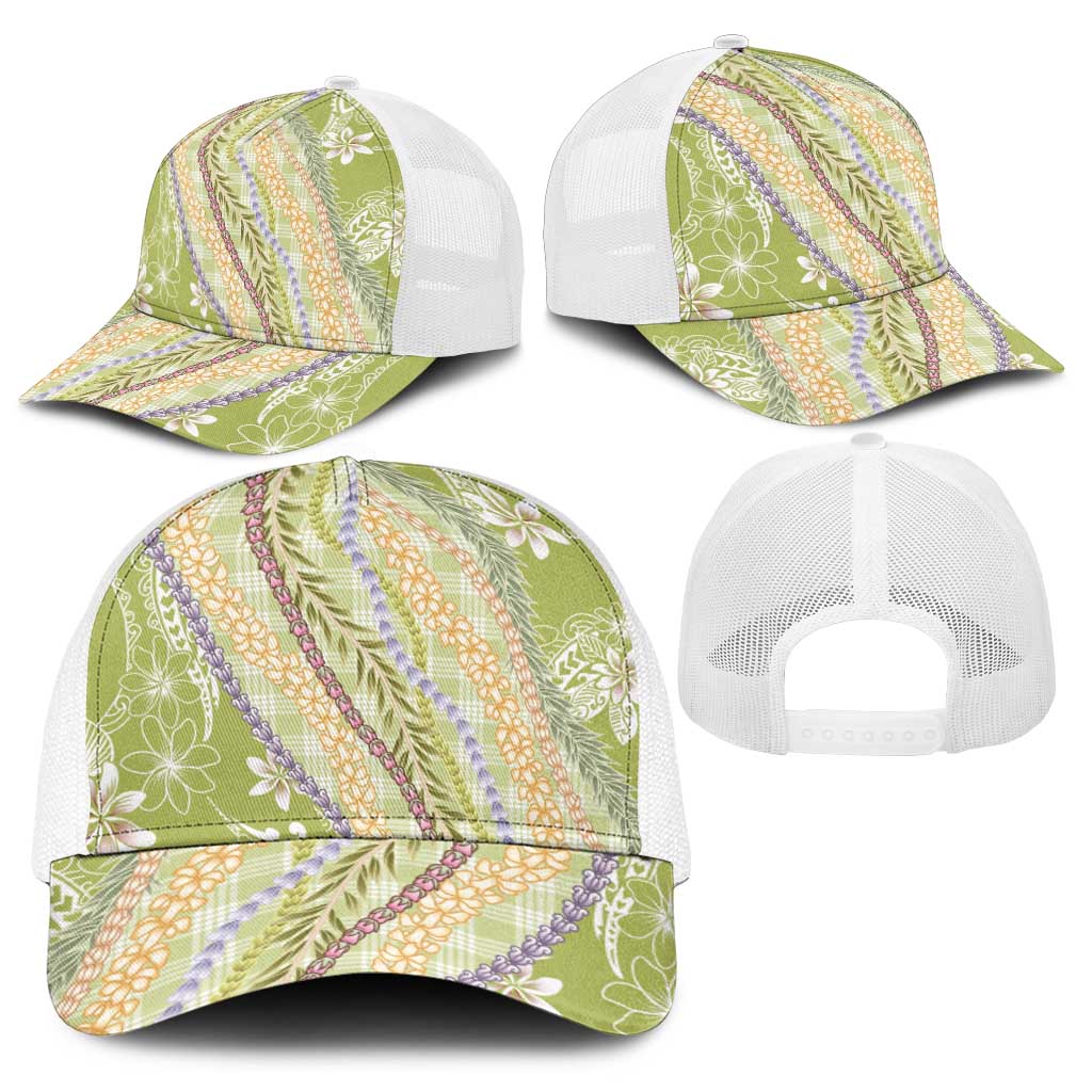 Green Palaka Hawaii Leis Baseball Net Cap Hawaiian-plaid Elegant Tropical Vibes - Polynesian Pride