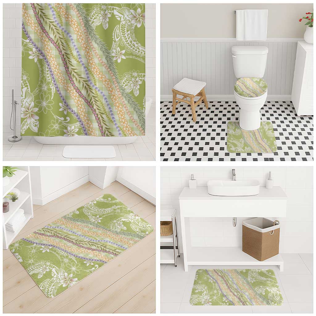 Green Palaka Hawaii Leis Bathroom Set Hawaiian-plaid Elegant Tropical Vibes - Polynesian Pride
