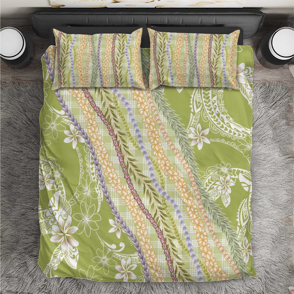 Green Palaka Hawaii Leis Bedding Set Hawaiian-plaid Elegant Tropical Vibes - Polynesian Pride