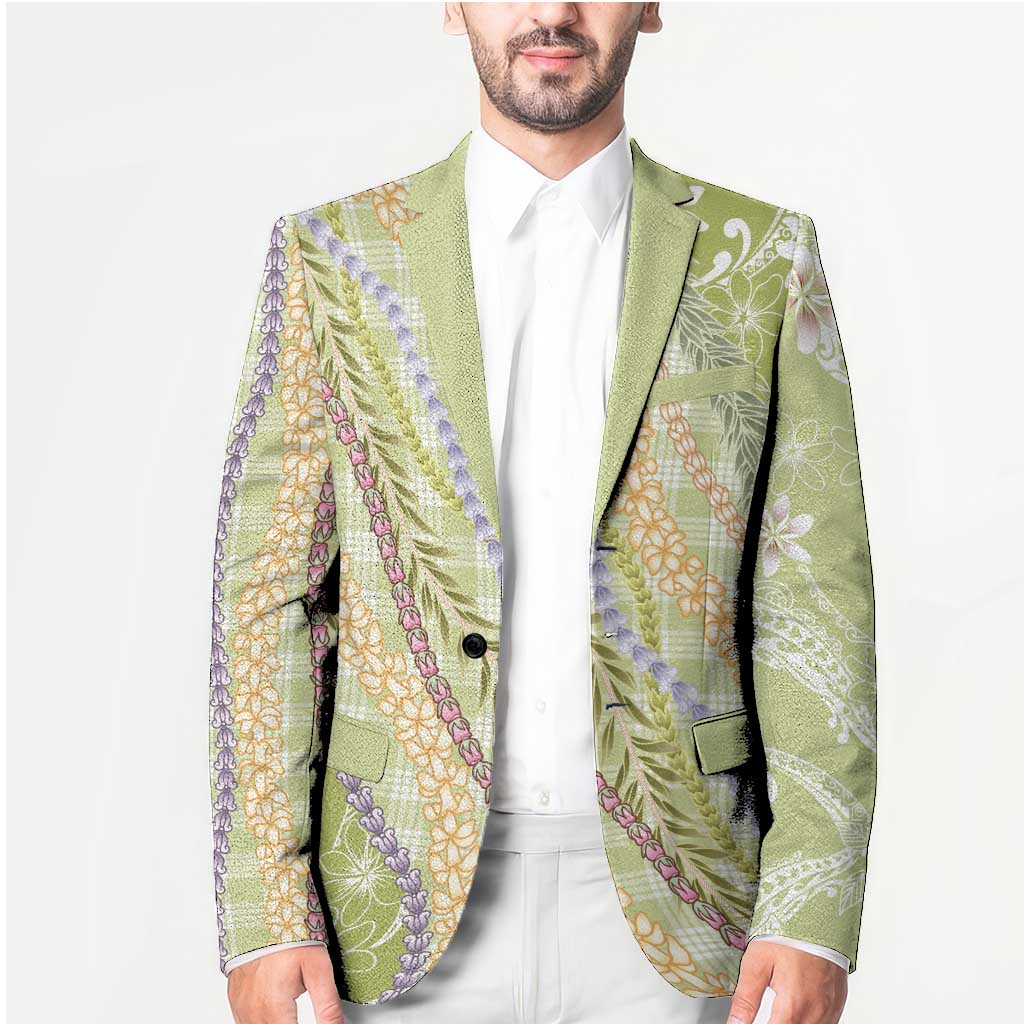 Green Palaka Hawaii Leis Blazer Hawaiian-plaid Elegant Tropical Vibes - Polynesian Pride
