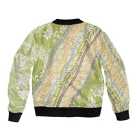 Green Palaka Hawaii Leis Bomber Jacket Hawaiian-plaid Elegant Tropical Vibes - Polynesian Pride