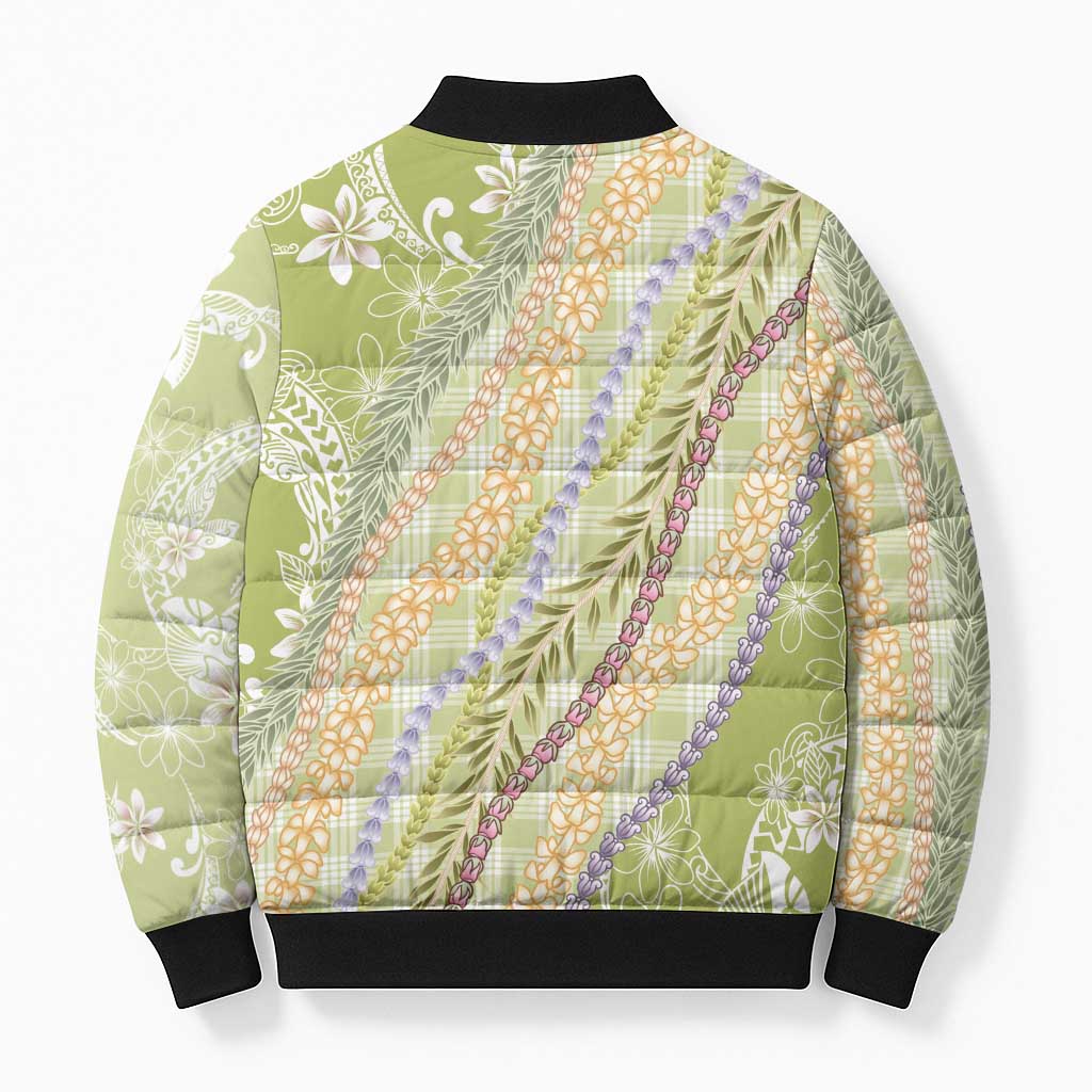 Green Palaka Hawaii Leis Bomber Puffer Jacket Hawaiian-plaid Elegant Tropical Vibes - Polynesian Pride