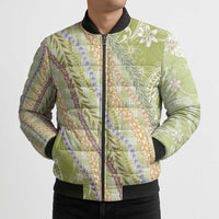 Green Palaka Hawaii Leis Bomber Puffer Jacket Hawaiian-plaid Elegant Tropical Vibes - Polynesian Pride