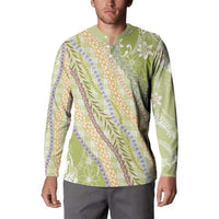 Green Palaka Hawaii Leis Button Sweatshirt Hawaiian-plaid Elegant Tropical Vibes - Polynesian Pride