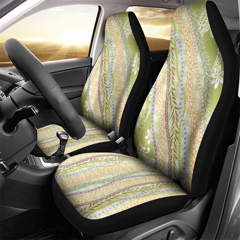 Green Palaka Hawaii Leis Car Seat Cover Hawaiian-plaid Elegant Tropical Vibes - Polynesian Pride