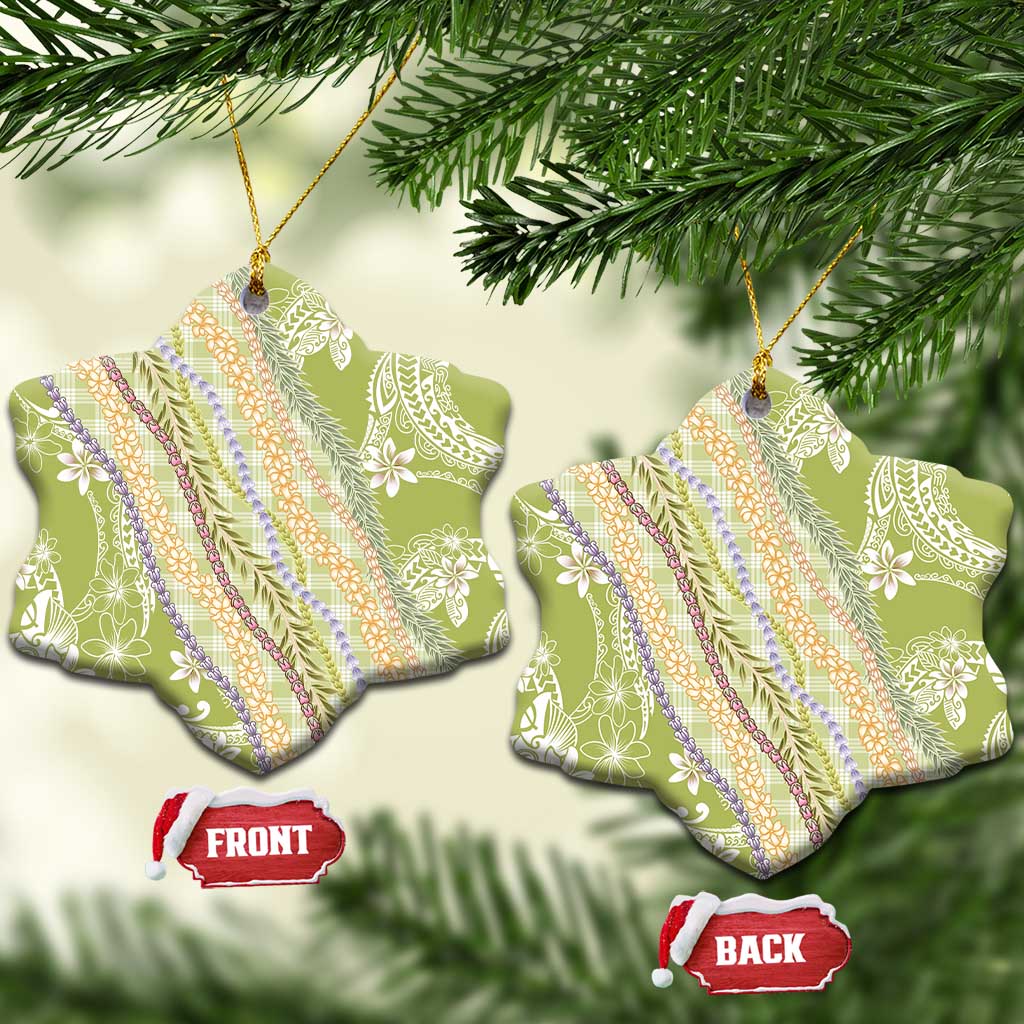 Green Palaka Hawaii Leis Ceramic Ornament Hawaiian-plaid Elegant Tropical Vibes - Polynesian Pride