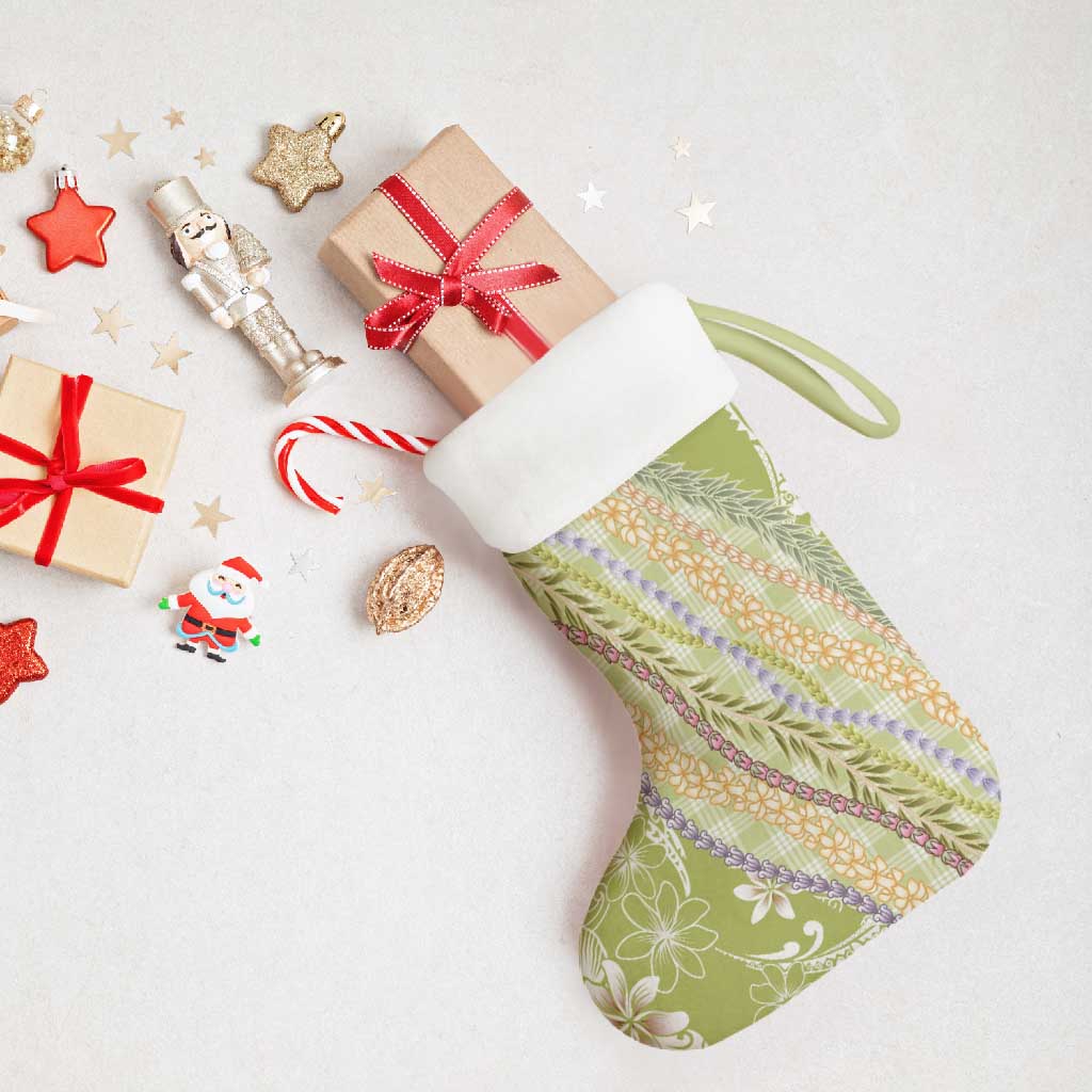 Green Palaka Hawaii Leis Christmas Stocking Hawaiian-plaid Elegant Tropical Vibes - Polynesian Pride