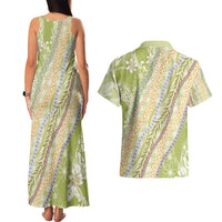 Green Palaka Hawaii Leis Couples Matching Tank Maxi Dress and Hawaiian Shirt Hawaiian-plaid Elegant Tropical Vibes - Polynesian Pride