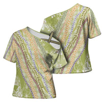 Green Palaka Hawaii Leis Cross Shoulder Shirt Hawaiian-plaid Elegant Tropical Vibes - Polynesian Pride