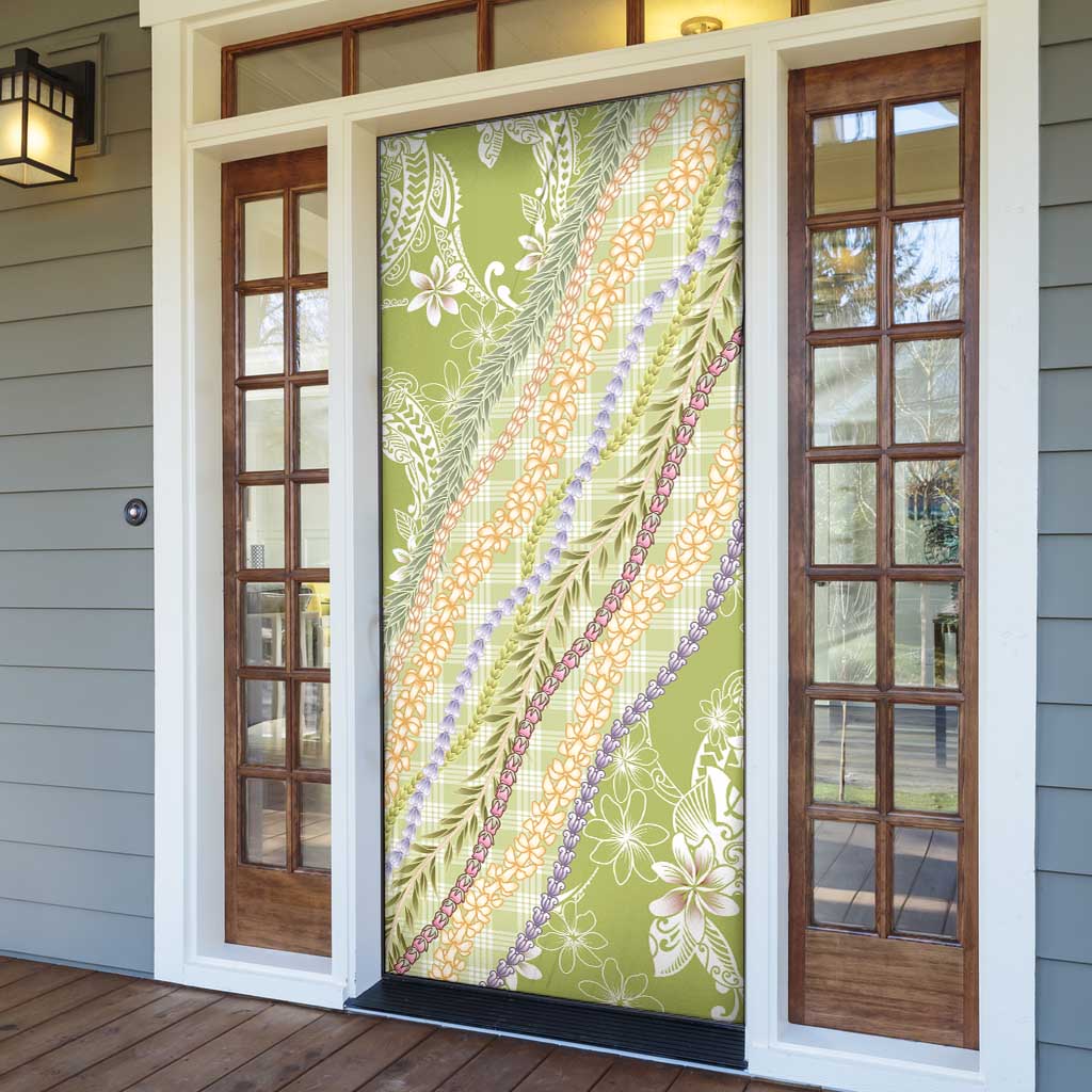Green Palaka Hawaii Leis Door Cover Hawaiian-plaid Elegant Tropical Vibes - Polynesian Pride