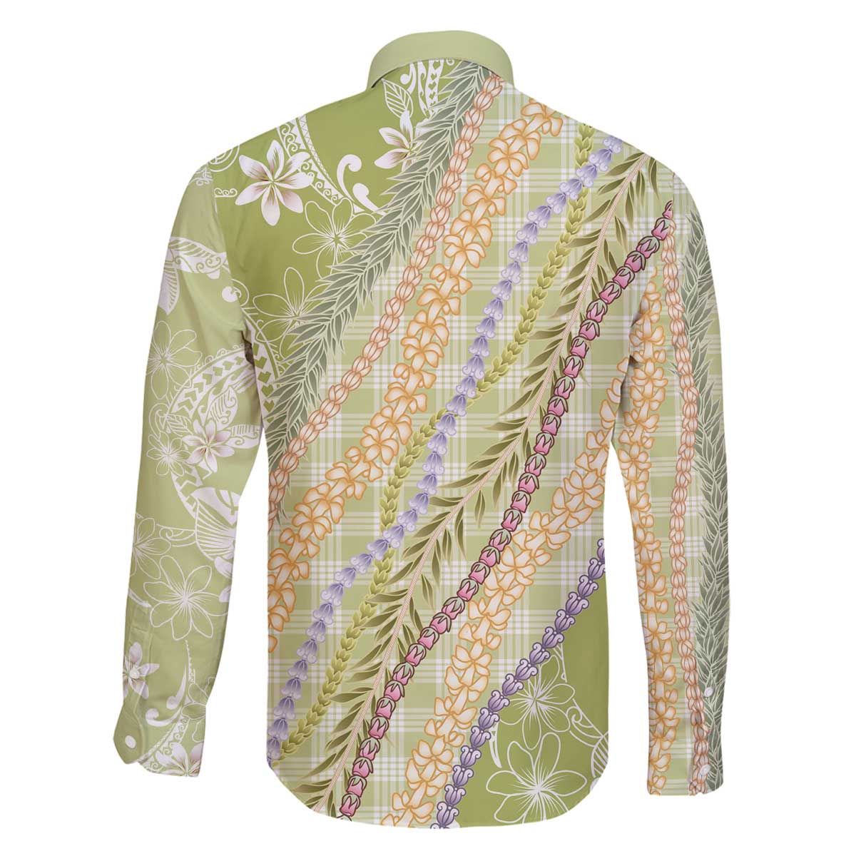 Green Palaka Hawaii Leis Family Matching Off The Shoulder Long Sleeve Dress and Hawaiian Shirt Hawaiian-plaid Elegant Tropical Vibes - Polynesian Pride