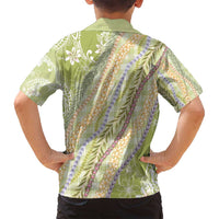 Green Palaka Hawaii Leis Family Matching Off Shoulder Maxi Dress and Hawaiian Shirt Hawaiian-plaid Elegant Tropical Vibes - Polynesian Pride