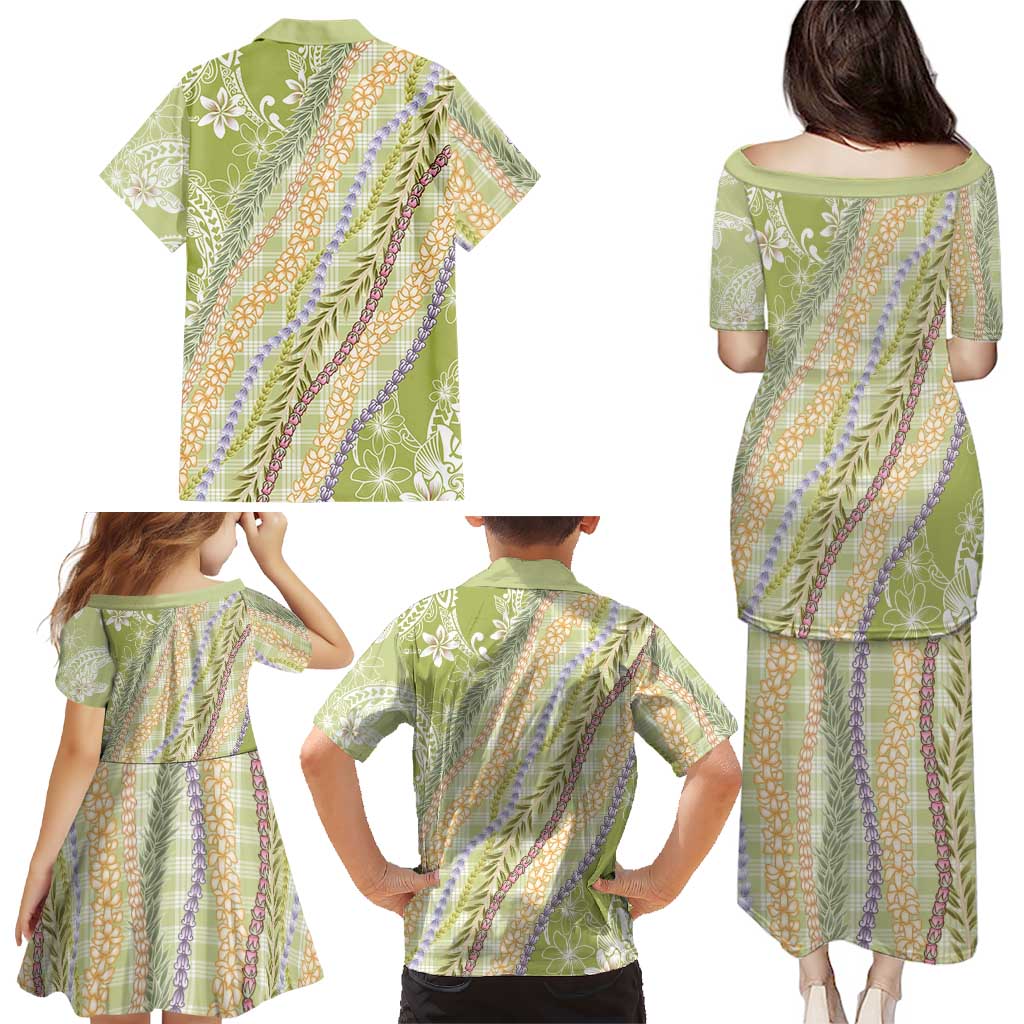 Green Palaka Hawaii Leis Family Matching Puletasi and Hawaiian Shirt Hawaiian-plaid Elegant Tropical Vibes - Polynesian Pride
