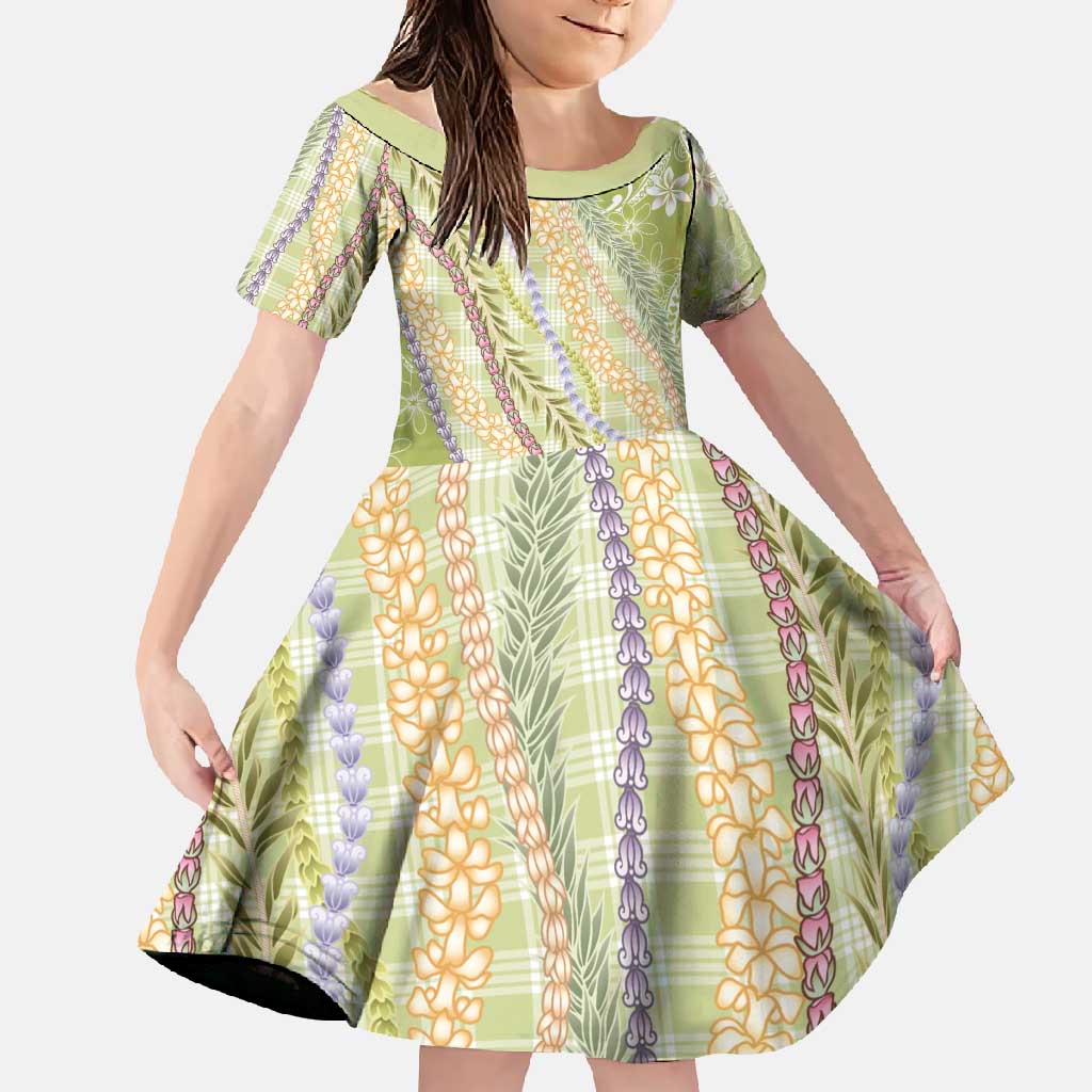 Green Palaka Hawaii Leis Family Matching Short Sleeve Bodycon Dress and Hawaiian Shirt Hawaiian-plaid Elegant Tropical Vibes - Polynesian Pride
