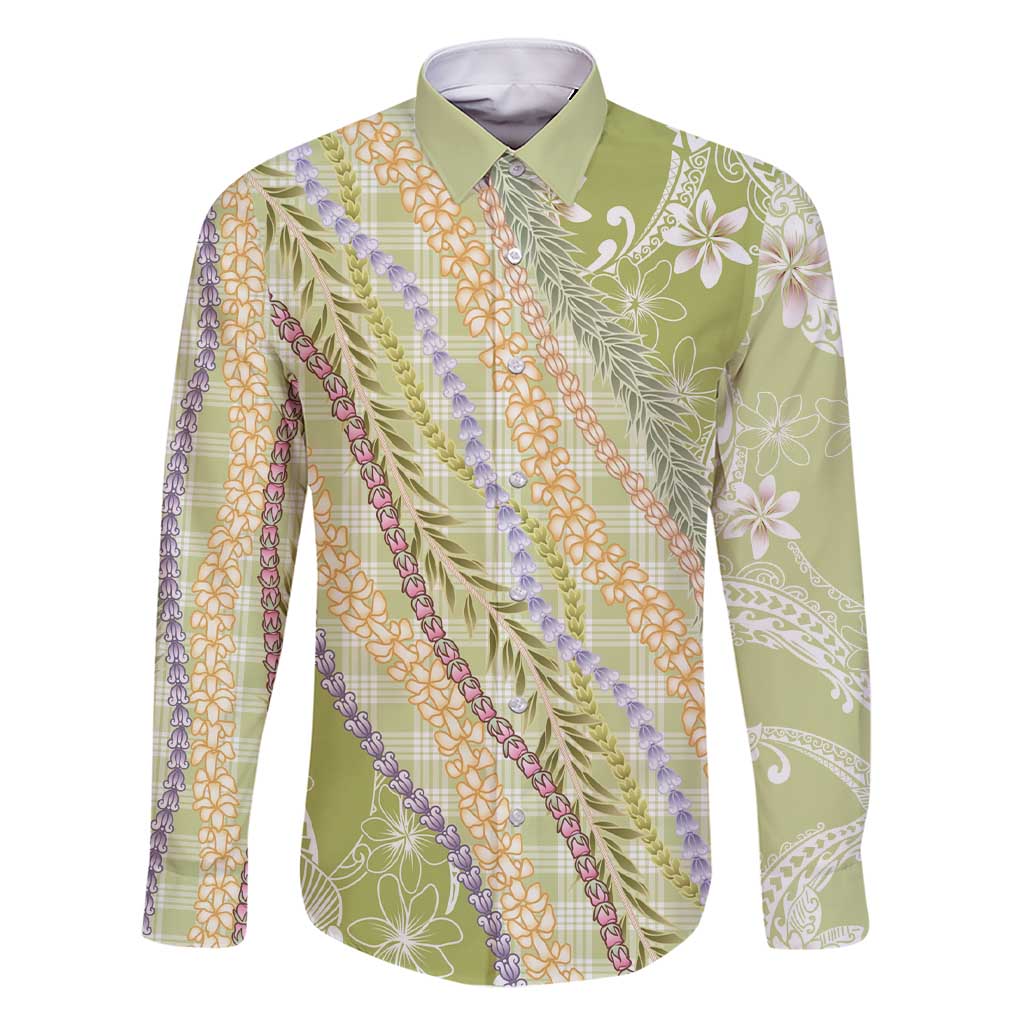 Green Palaka Hawaii Leis Family Matching Short Sleeve Bodycon Dress and Hawaiian Shirt Hawaiian-plaid Elegant Tropical Vibes - Polynesian Pride