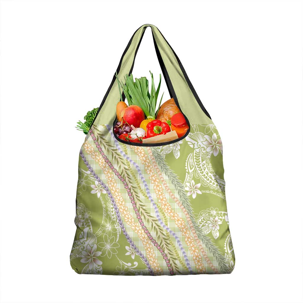Green Palaka Hawaii Leis Grocery Bag Hawaiian-plaid Elegant Tropical Vibes - Polynesian Pride